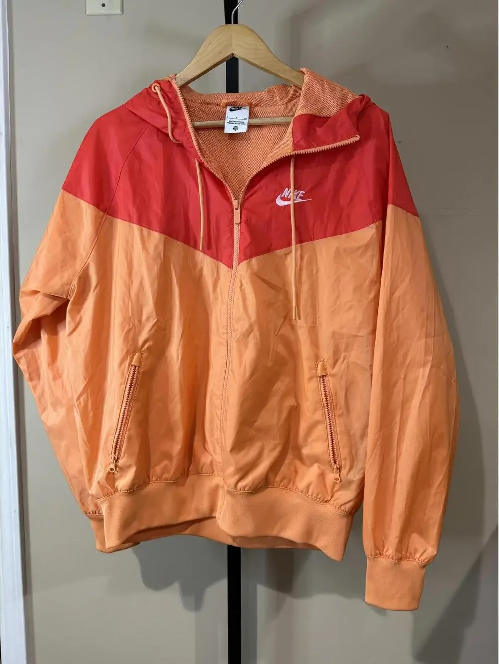 Nike Colorblock Orange and Red Windbreaker Jacket Size Small